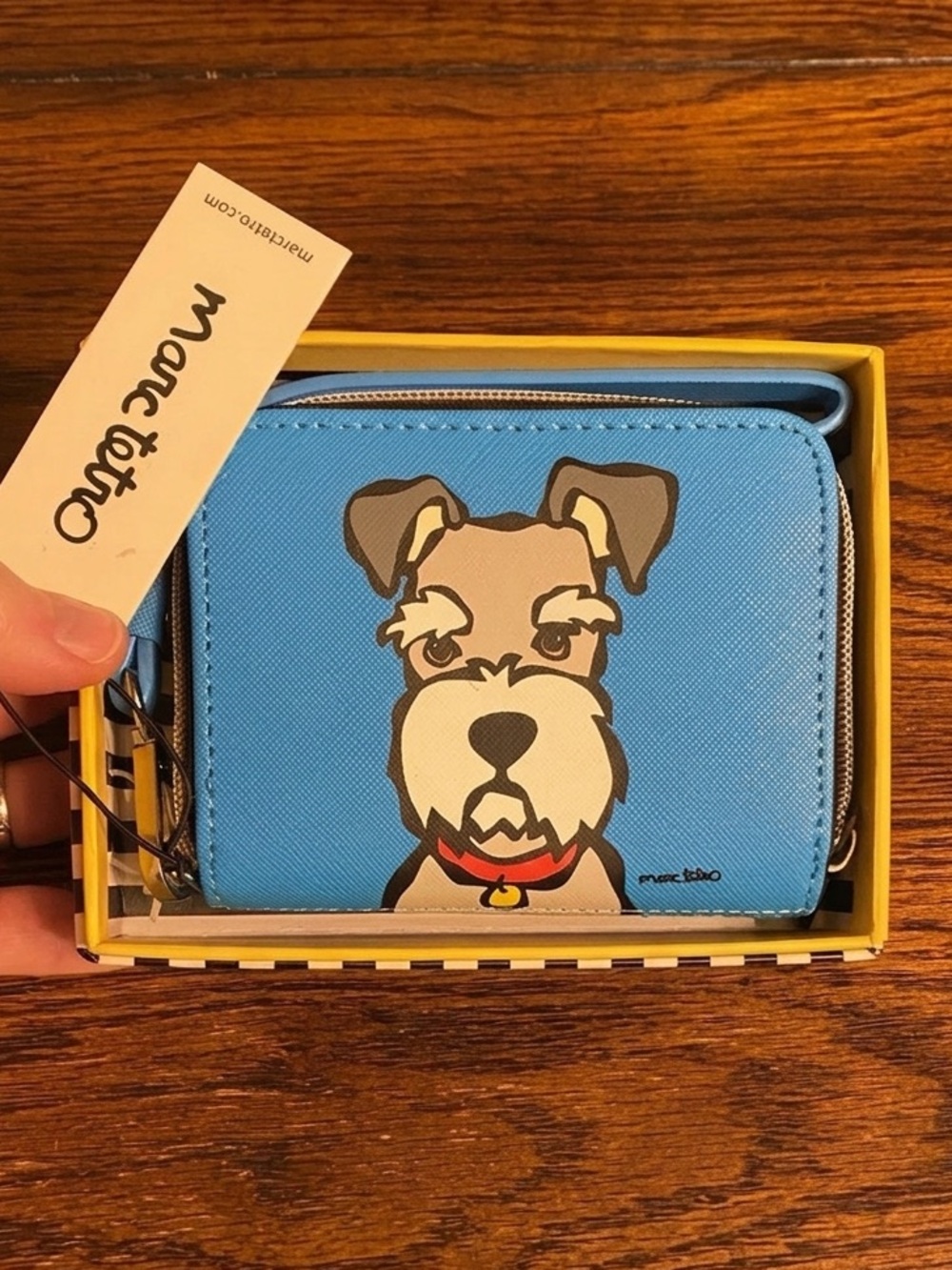 Marc Tetro Schnauzer Wristlet Wallet Blue Black Striped Dog Mom Pop Art NWT Box